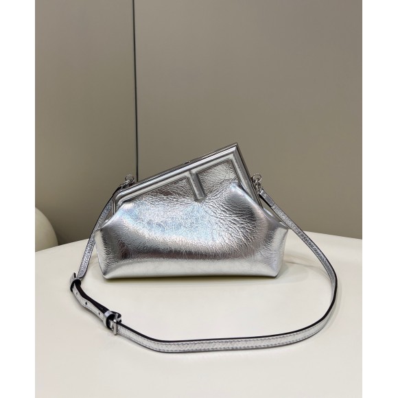 F**di first small bag in silver laminated leather