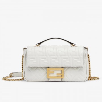 Fendi Baguette Chain Midi Bag In White Nappa Leather Fendi Baguette Chain Midi Bag In White Nappa Leather