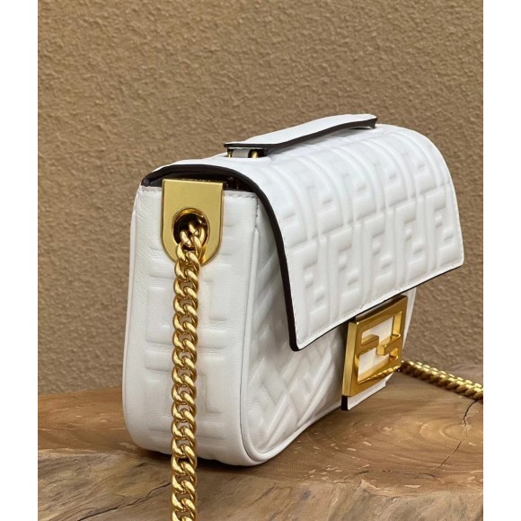 F**di baguette chain midi bag in white nappa leather