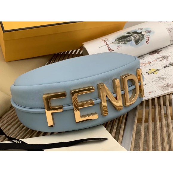 F**di F**digraphy small hobo bag in light blue leather