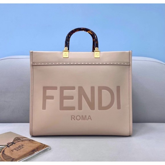 F**di sunshine medium tote bag in beige calfskin