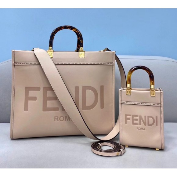 F**di sunshine medium tote bag in beige calfskin