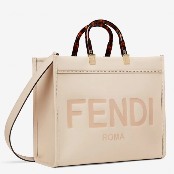 F**di sunshine medium tote bag in beige calfskin