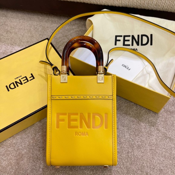 F**di mini sunshine shopper bag in yellow leather