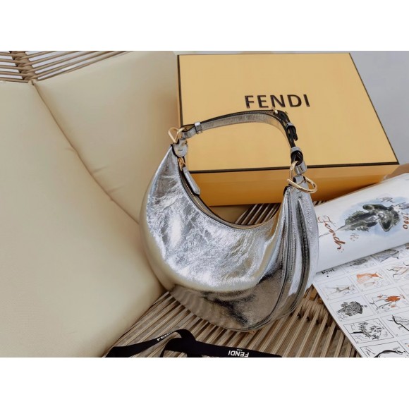 F**di F**digraphy small hobo bag in silver metallic leather