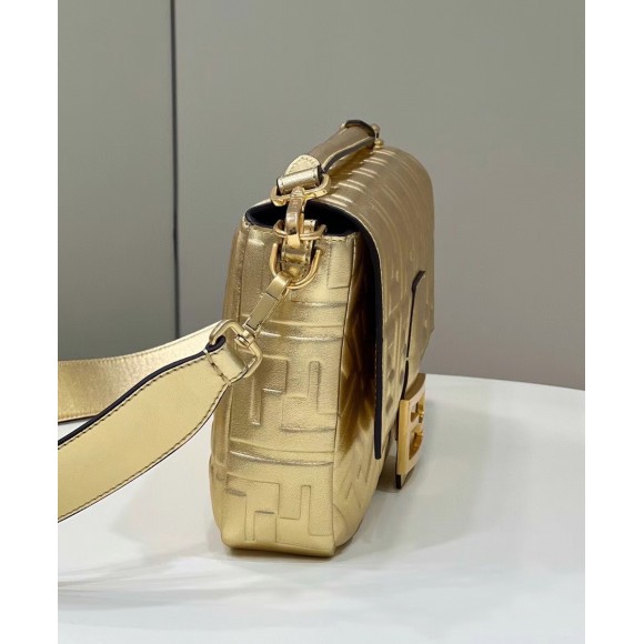 F**di large baguette bag in gold ff metallic leather