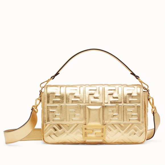 F**di large baguette bag in gold ff metallic leather