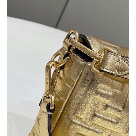 F**di large baguette bag in gold ff metallic leather