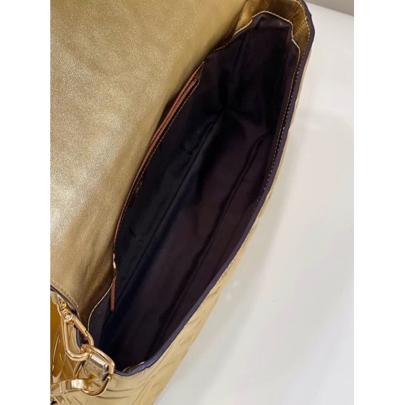 F**di large baguette bag in gold ff metallic leather