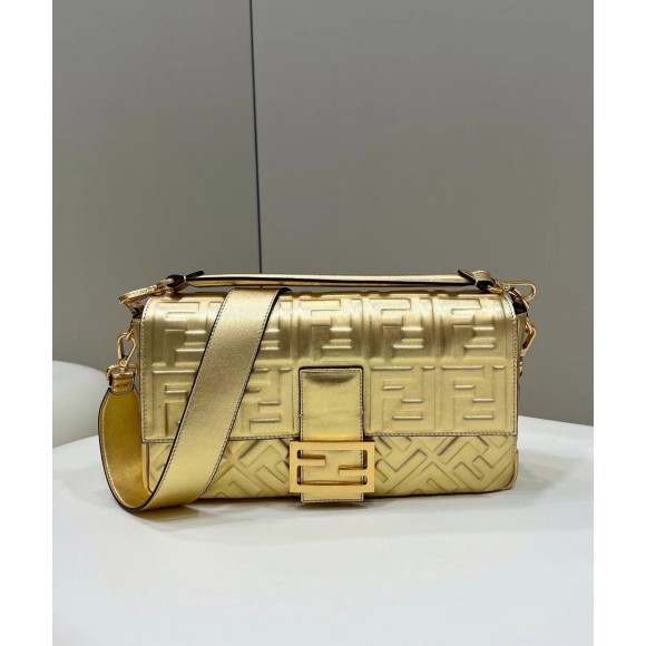 F**di large baguette bag in gold ff metallic leather