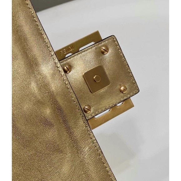 F**di large baguette bag in gold ff metallic leather