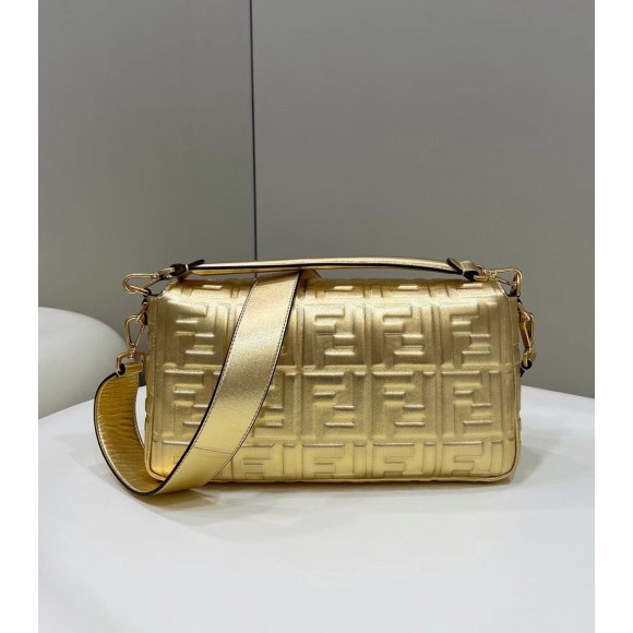 F**di large baguette bag in gold ff metallic leather