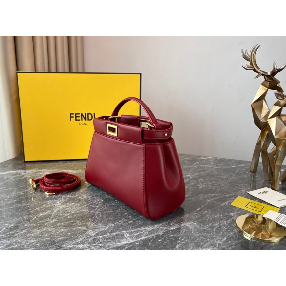 F**di peekaboo mini bag in red nappa leather