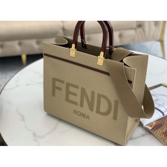 F**di sunshine medium tote bag in beige canvas