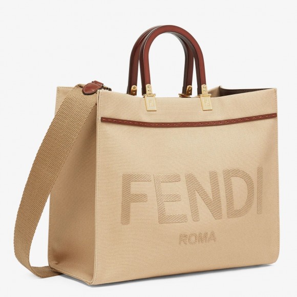 F**di sunshine medium tote bag in beige canvas