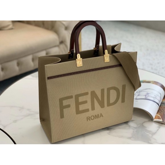 F**di sunshine medium tote bag in beige canvas