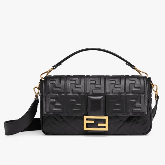 F**di large baguette bag in black ff nappa leather