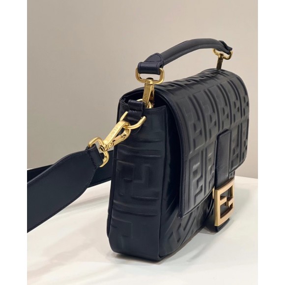 F**di large baguette bag in black ff nappa leather