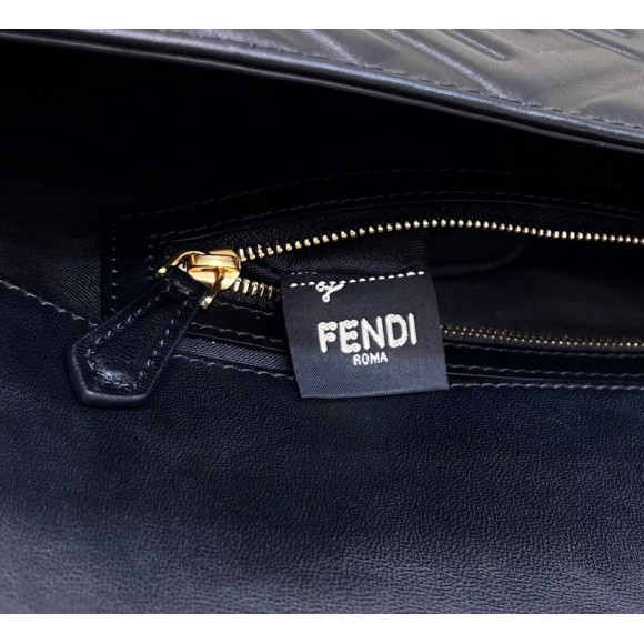 F**di large baguette bag in black ff nappa leather