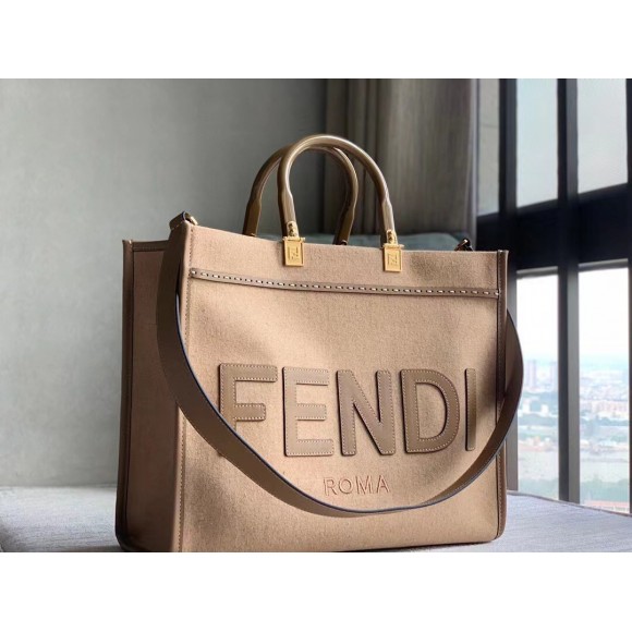 F**di sunshine medium tote bag in brown flannel