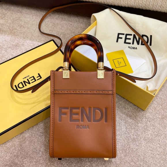 F**di mini sunshine shopper bag in brown leather