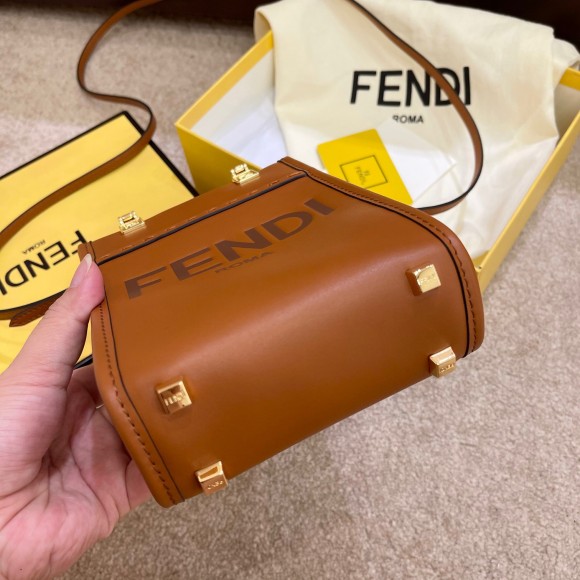 F**di mini sunshine shopper bag in brown leather