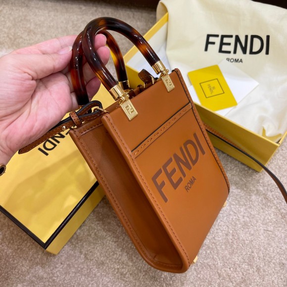 F**di mini sunshine shopper bag in brown leather