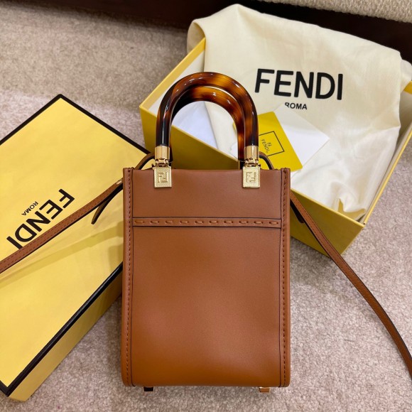 F**di mini sunshine shopper bag in brown leather