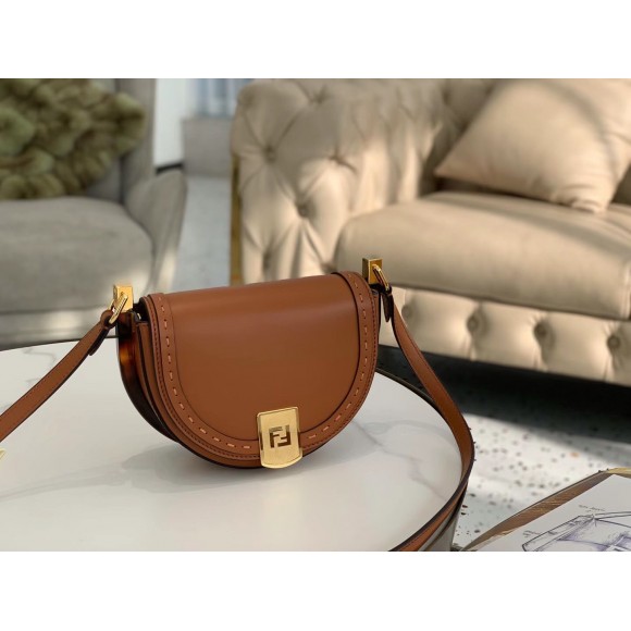 F**di moonlight saddle bag in brown calfskin