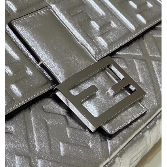 F**di large baguette bag in silver ff metallic leather