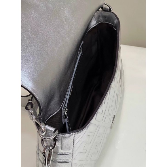 F**di large baguette bag in silver ff metallic leather