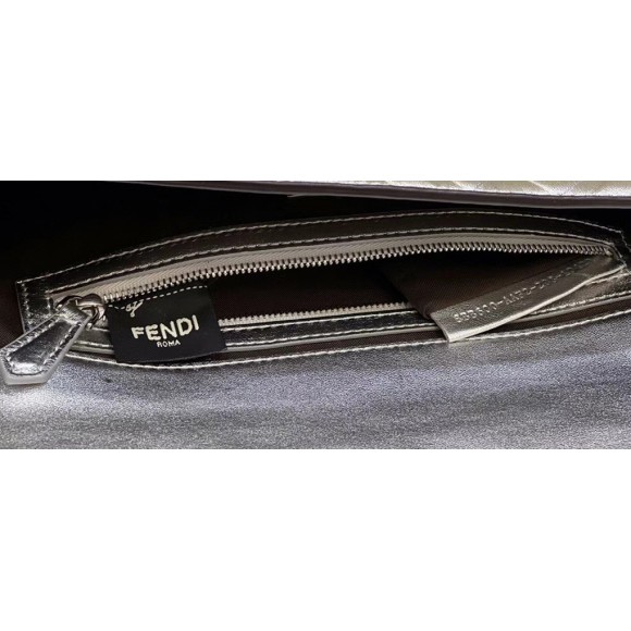 F**di large baguette bag in silver ff metallic leather