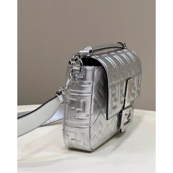 F**di large baguette bag in silver ff metallic leather