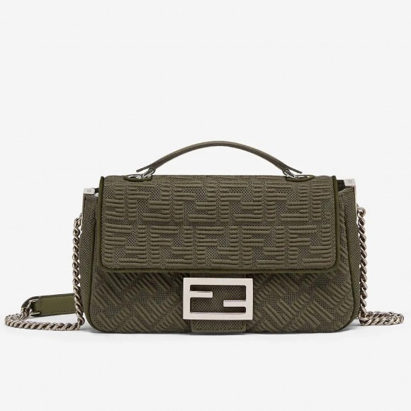 F**di baguette chain midi bag in green ff fabric