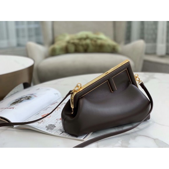 F**di first small bag in dark brown nappa leather