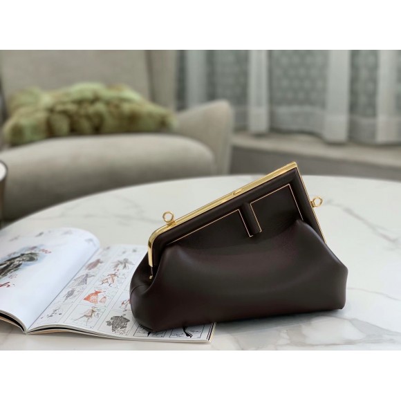 F**di first small bag in dark brown nappa leather