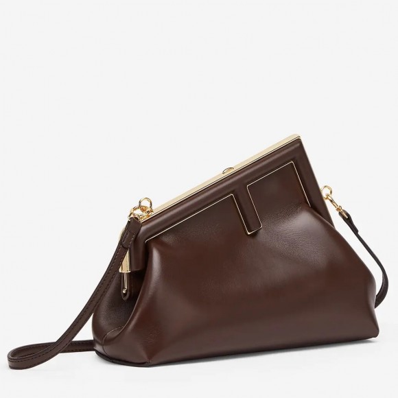 F**di first small bag in dark brown nappa leather