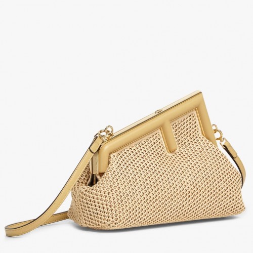 Fendi First Small Bag In Beige Raffia Macrame Fendi First Small Bag In Beige Raffia Macrame