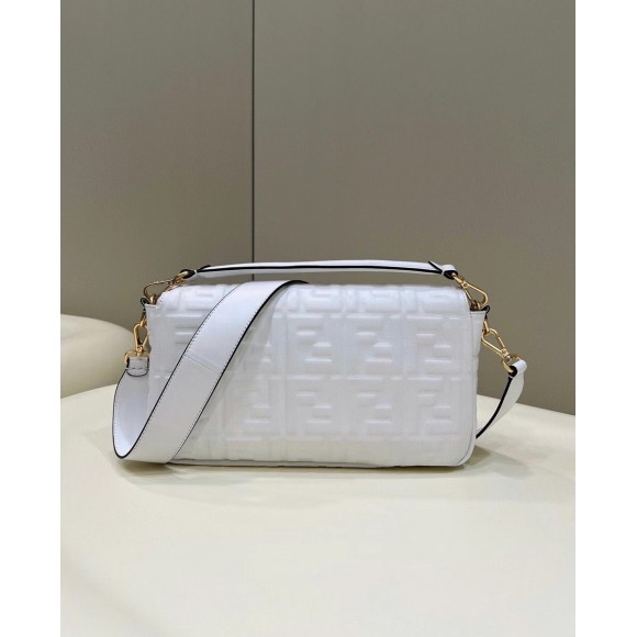 F**di large baguette bag in white ff nappa leather