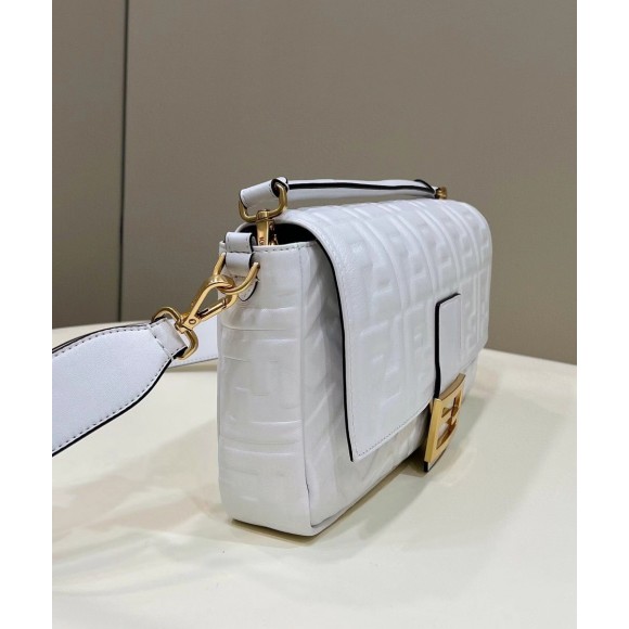 F**di large baguette bag in white ff nappa leather