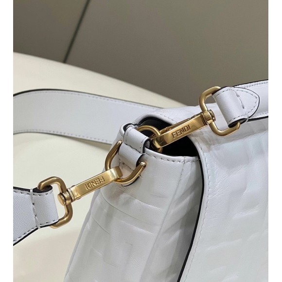 F**di large baguette bag in white ff nappa leather