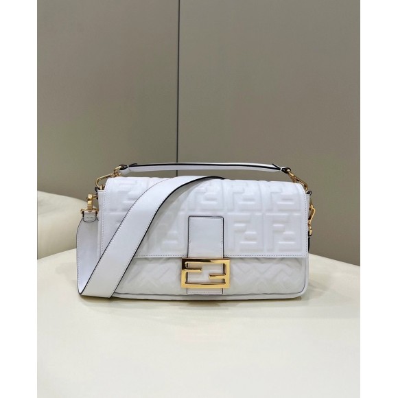 F**di large baguette bag in white ff nappa leather