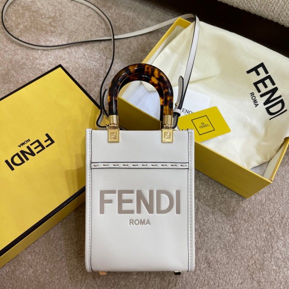 F**di mini sunshine shopper bag in white leather