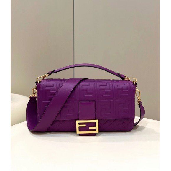 F**di large baguette bag in purple ff nappa leather