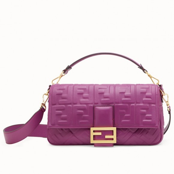 F**di large baguette bag in purple ff nappa leather