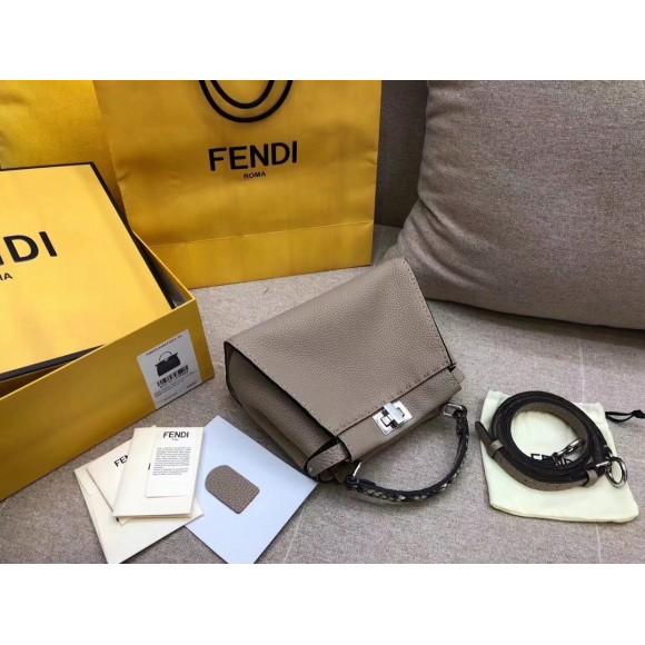 F**di peekaboo mini selleria grey bag with python leather handle