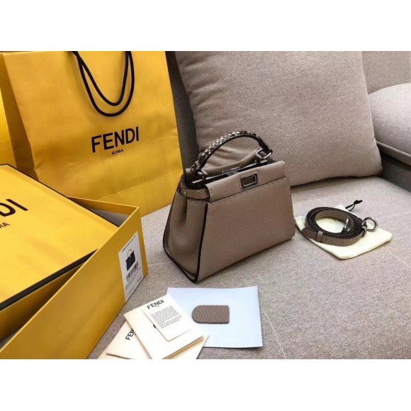 F**di peekaboo mini selleria grey bag with python leather handle