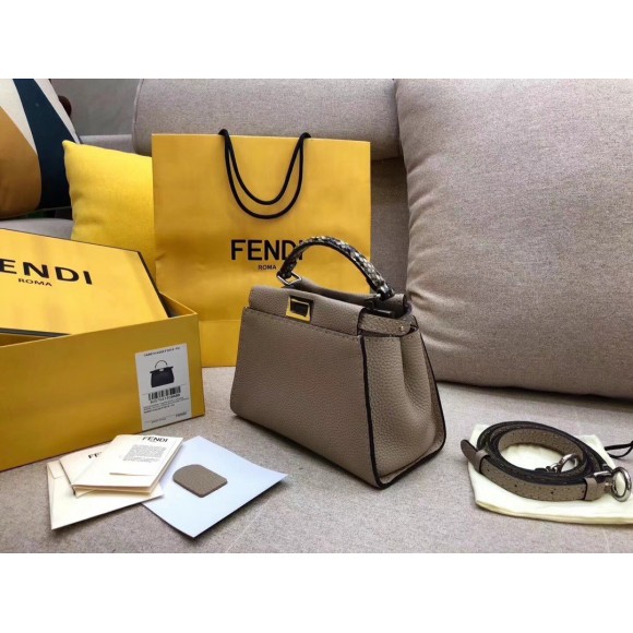 F**di peekaboo mini selleria grey bag with python leather handle