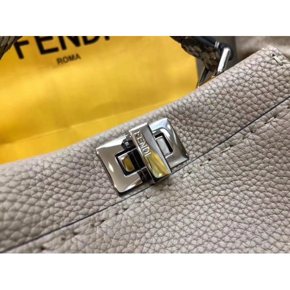 F**di peekaboo mini selleria grey bag with python leather handle