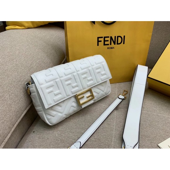 F**di medium baguette bag in white ff nappa leather